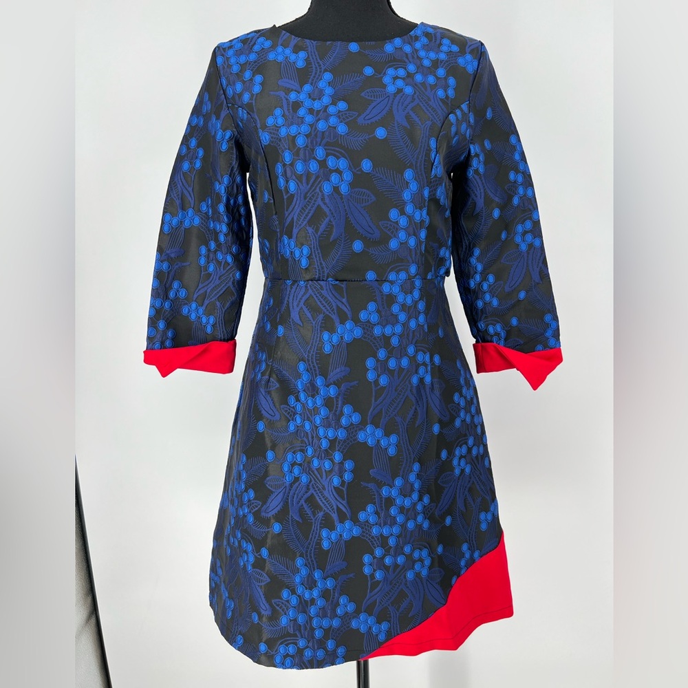 STYLEWE YI BAO BEI DRESS IN BLACK SAPPHIRE AND RED BEAUTIFUL FABRIC‎ ZIP IN BACK